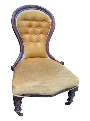 Lot 5345 - Victorian spoon back nursing chair with yellow velvet upholstery, 94cm high