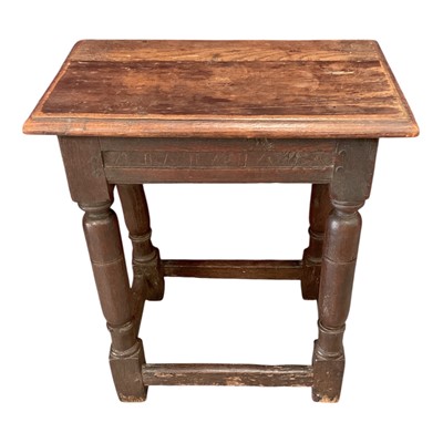 Lot 1381 - 17th century oak joint stool with pegged joints