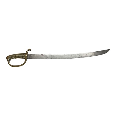 Lot 868 - 19th century French Infantry Briquet Short Sword, with one piece brass ribbed grip and knuckle bow, curved plain single edged blade, blade 59.5cm in length.