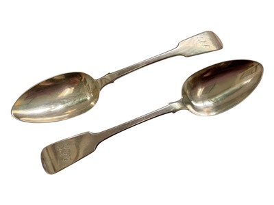 Lot 74 - Pair of Georgian silver tablespoons with engraved initials (London 1829)