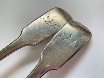 Lot 74 - Pair of Georgian silver tablespoons with engraved initials (London 1829)