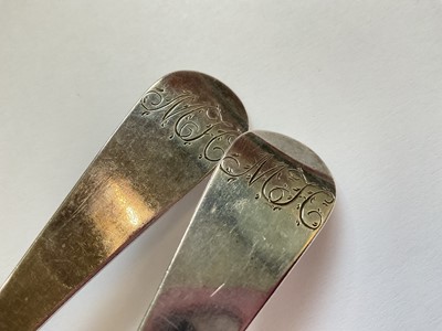 Lot 75 - Pair of Georgian silver tablespoons with engraved initials MH (Newcastle 1827)