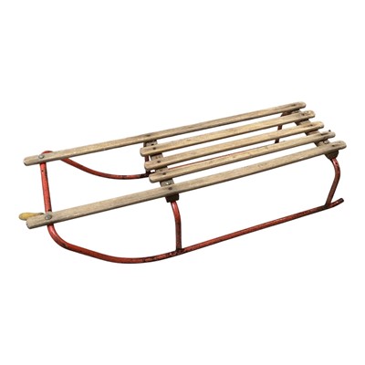 Lot 5262 - Vintage children's wooden and metal sledge, 90cm long