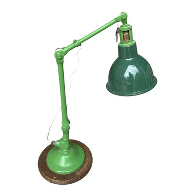 Lot 5273 - Vintage green adjustable desk lamp on a wooden base