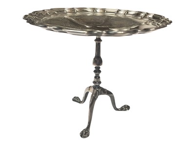 Lot 97 - Edwardian miniature silver tripod wine table with piecrust edge (Sheffield 1908)