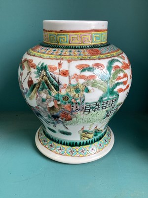 Lot 5248 - 19th/20th century Chinese famille verte porcelain baluster vase, decorated with a figural scene, with six-character mark in underglaze blue to the base