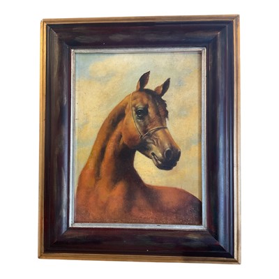 Lot 1137 - Oil on canvas, stuck down, head of a racehorse