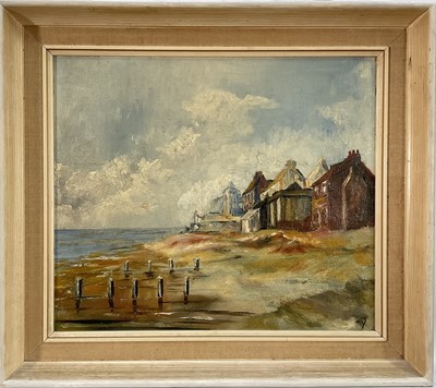 Lot 124 - English School, mid 20th century oil on board - Cromer Beach, initialled, 29cm x 34cm, framed