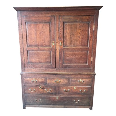 Lot 1396 - Large 18th century oak press cupboard