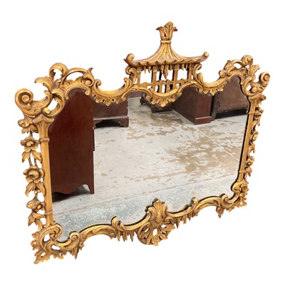 Lot 1397 - Chinese Chippendale style carved giltwood wall mirror with pagoda cresting