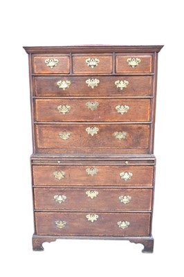 Lot 1399 - Small size Early 18th century oak and crossbanded chest on chest