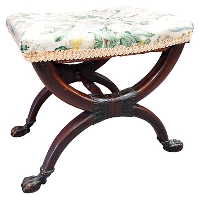 Lot 1401 - Early 19th century mahogany X-frame stool with paw feet