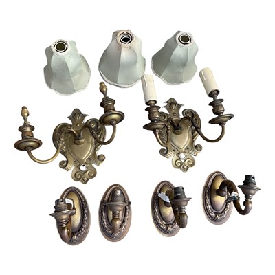 Lot 5295 - Group of brass single and twin branch wall lights