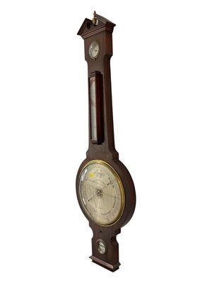 Lot 5228 - 19th century Negretti and Zambra mahogany cased banjo barometer with mercury thermometer and dry/damp meter