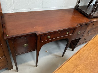 Lot 5334 - 19th century mahogany breakfront sideboard, on square taper legs / Edwardian glazed cabinet with three shelves and claw feet, 89cm wide x 33cm deep x 138cm tall