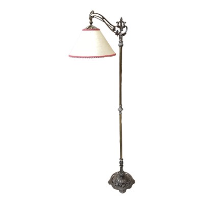 Lot 5394 - Brass floor lamp with shade measuring 147cm tall