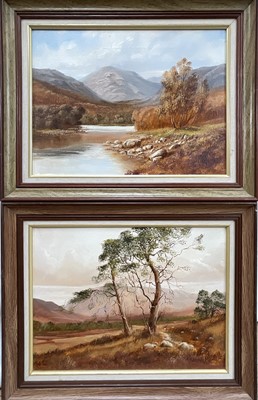 Lot 267 - Jack R. Mould (1925-1998) oil on canvas, a pair, A highland scene near Kingussie and A view in the Cairngorms, both signed also dated 1982 verso, 29...