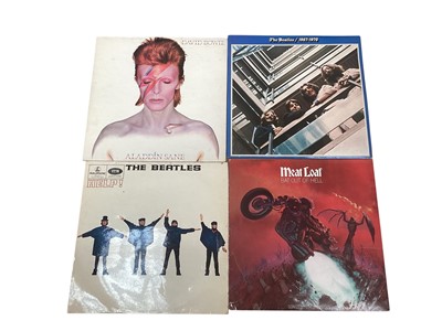 Lot 2746 - Two boxes of LP records including Beatles, Meat Loaf, Stevie Wonder, David Bowie, Blondie, Elton John and others.