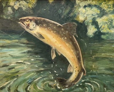 Lot 271 - English School, 1962, oil on canvas, A hooked trout, 33cm x 41cm, in painted frame