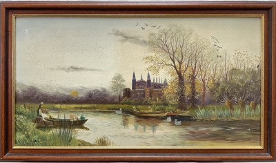 Lot 276 - Thomas Bates, oil on canvas, Eton College from the Thames, 40cm x 56cm, framed.