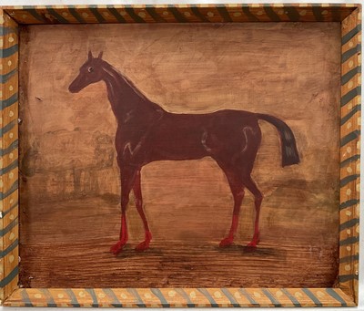 Lot 273 - English School, oil on board, a bay hunter, 33cm x 40cm, in hand decorated frame