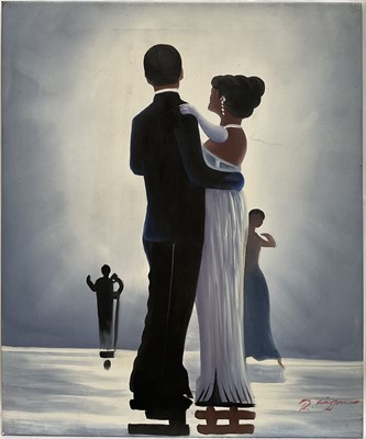 Lot 328 - Manner of Jack Vettriano, ballroom dancers, oil on canvas, 61cm x 51cm, unframed