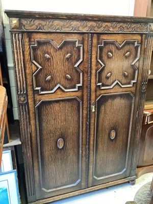 Lot 5408 - Early 20th century oak wardrobe measuring 181cm tall x 128cm wide