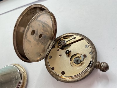 Lot 142 - 1960s silver hinged bangle with engraved decoration, silver necklace, silver swirl pendant, Victorian silver pocket watch, silver mounted Kitney & Co timepiece and a simulated pearl necklace...