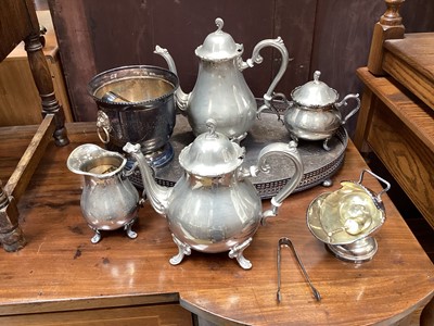 Lot 5413 - Group of silver plate to include tea and coffee pot, sugar pot, plated tray etc
