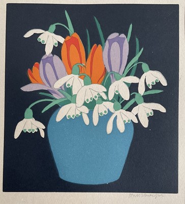 Lot 1058 - John Hall Thorpe (1874-1947) woodcut - Crocus and Snowdrops 1922, signed in pencil, sheet 27cm x 23cm, not laid down