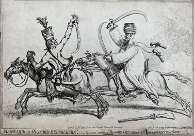 Lot 1060 - James Gillray from the Original Intercepted Drawing - Mamlouk, et Hussard Republicain, General result of Buonaparte's Attack upon Ibrahim Bey's Rear Guard, London, Published March 12th 1799 by H...