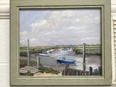 Lot 5421 - Three marine watercolours, including one Maltese and one signed R.G. Crane, together with a small sampler and a mirror (5)