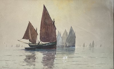 Lot 307 - Charles E. Hannaford (1863-1955) watercolour, Fishing Boats, signed, 27cm x 45cm, glazed frame