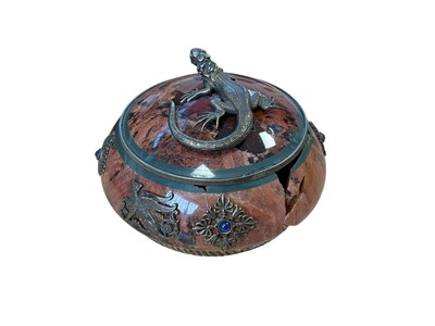 Lot 5005 - 19th century polished red agate surmounted with lizard