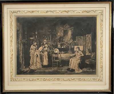Lot 313 - After Mihály Von Munkácsy (Hungarian 1844-1900) by Charles-Louis Courtry, 19th century etching, A Visit to the Baby, pub. Arthur Salmon Paris, 32cm...