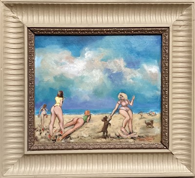 Lot 339 - Dave Ross, contemporary, oil on board, ‘Kites and Girlies’, signed, dated 2025, label verso, 29cm x 33cm, framed