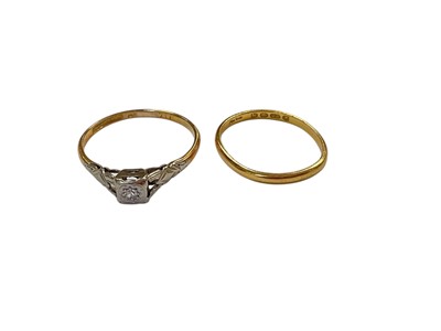 Lot 106 - Diamond single stone ring in platinum illusion setting on 18ct yellow gold shank and a 22ct gold wedding ring (2)