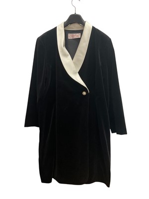 Lot 2541 - Group of vintage clothing including 1970s Radley black velvet evening coat with cream satin collar, also Radley black velvet top with lace sleeves and black crepe coat. Hartnell navy wool coat,...