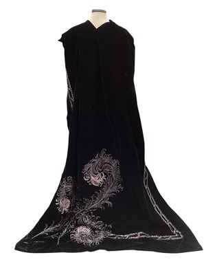 Lot 2542 - Victorian heavy black velvet dress train lined in metallic thread fabric with extensive sequin and bead embellishment
