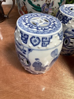 Lot 5022 - Chinese Famille Rose jar and cover, another Chinese porcelain jar and cover, pair of Chinese incense burners and a Chinese celadon crackle glazed vase (5)