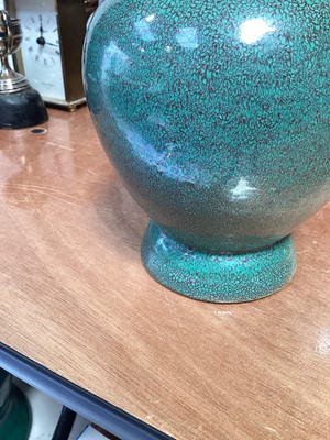 Lot 5022 - Chinese Famille Rose jar and cover, another Chinese porcelain jar and cover, pair of Chinese incense burners and a Chinese celadon crackle glazed vase (5)