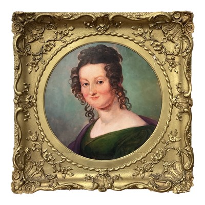 Lot 5031 - Early 19th century oil on canvas in ornate gilt frame - portrait of a lady, tondo.
