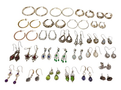 Lot 156 - Group of silver 925 earrings including various gem set, hoops, silver gilt etc