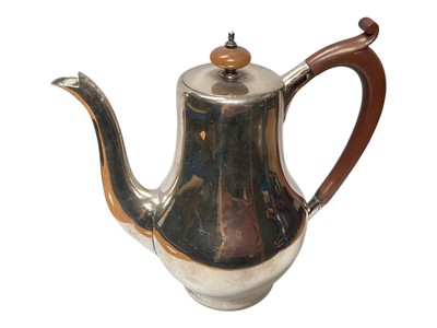 Lot 96 - 1920s silver coffee pot with stained wood handle and knop (Birmingham 1926), maker S W Smith & Co. 19cm overall height