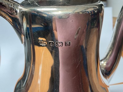 Lot 96 - 1920s silver coffee pot with stained wood handle and knop (Birmingham 1926), maker S W Smith & Co. 19cm overall height