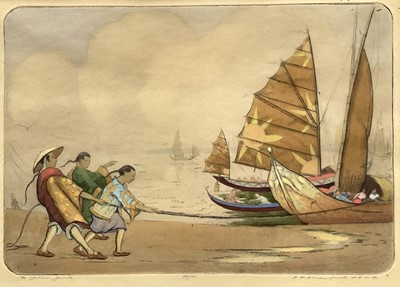 Lot 190 - Robert Herdman-Smith (1879-1945) hand-coloured engraving, The Yellow Junk, signed, 75/100