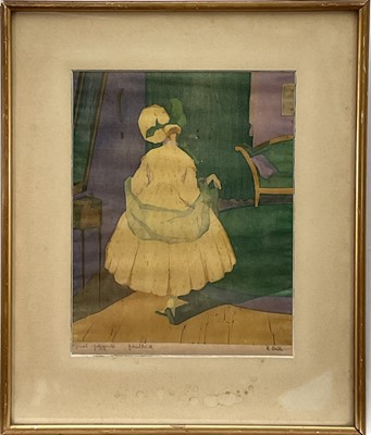 Lot 191 - Eric Lombers (1914-1978) linocut, The Lady, signed and titled, 37cm x 29cm, in glazed frame