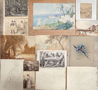 Lot 1117 - Folder of original watercolours and drawings, approximately 23 works