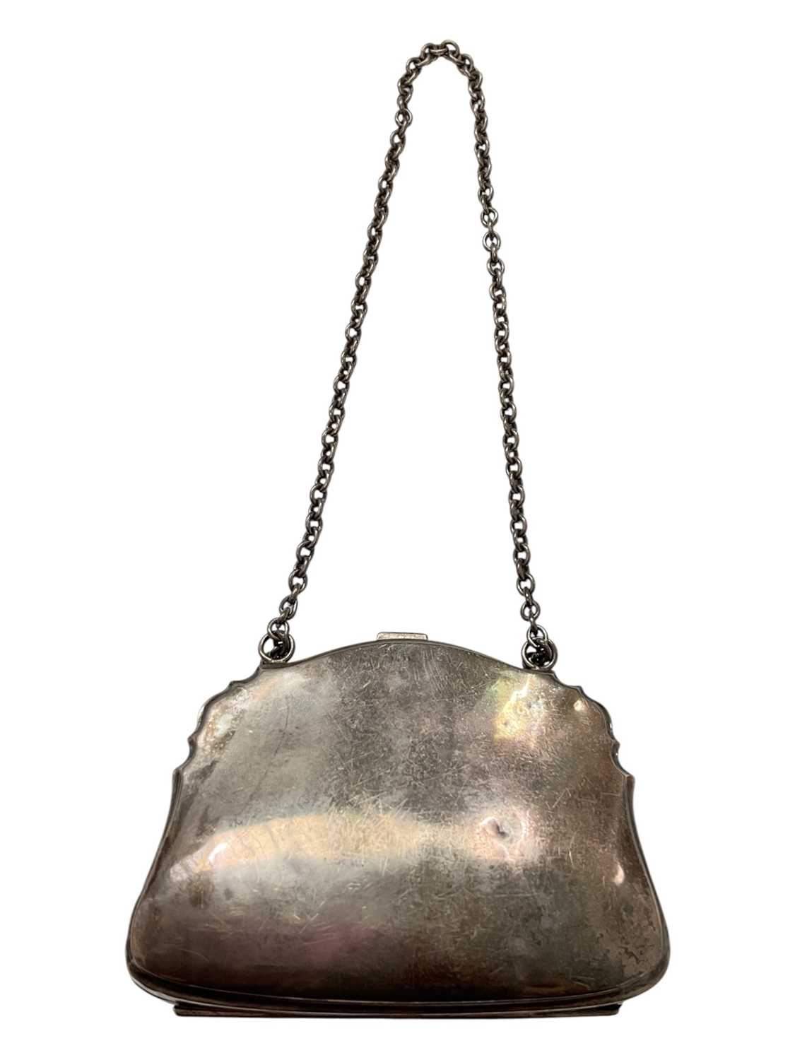 Lot 141 - 1920s silver purse with lined interior (Birmingham 1922)