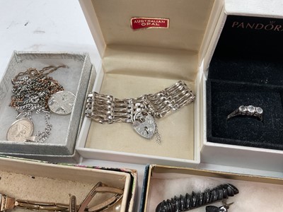 Lot 48 - Silver gate bracelet with padlock clasp, cameo brooch and pendant, vintage gilt metal wristwatch, other watches and bijouterie